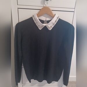 Black Sweater with Embellished Collar